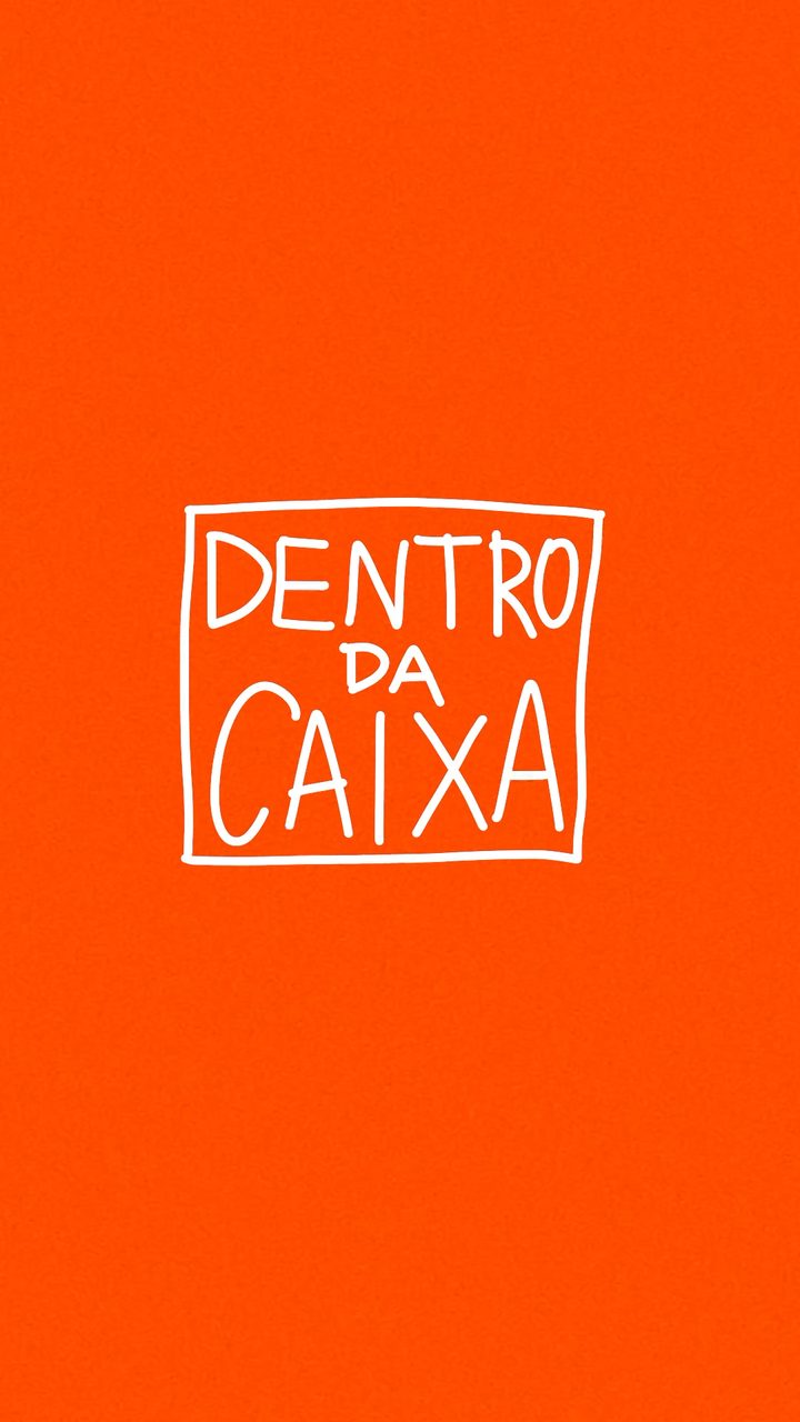 Cartaz laranja com DENTRO DA CAIXA escrito à mão